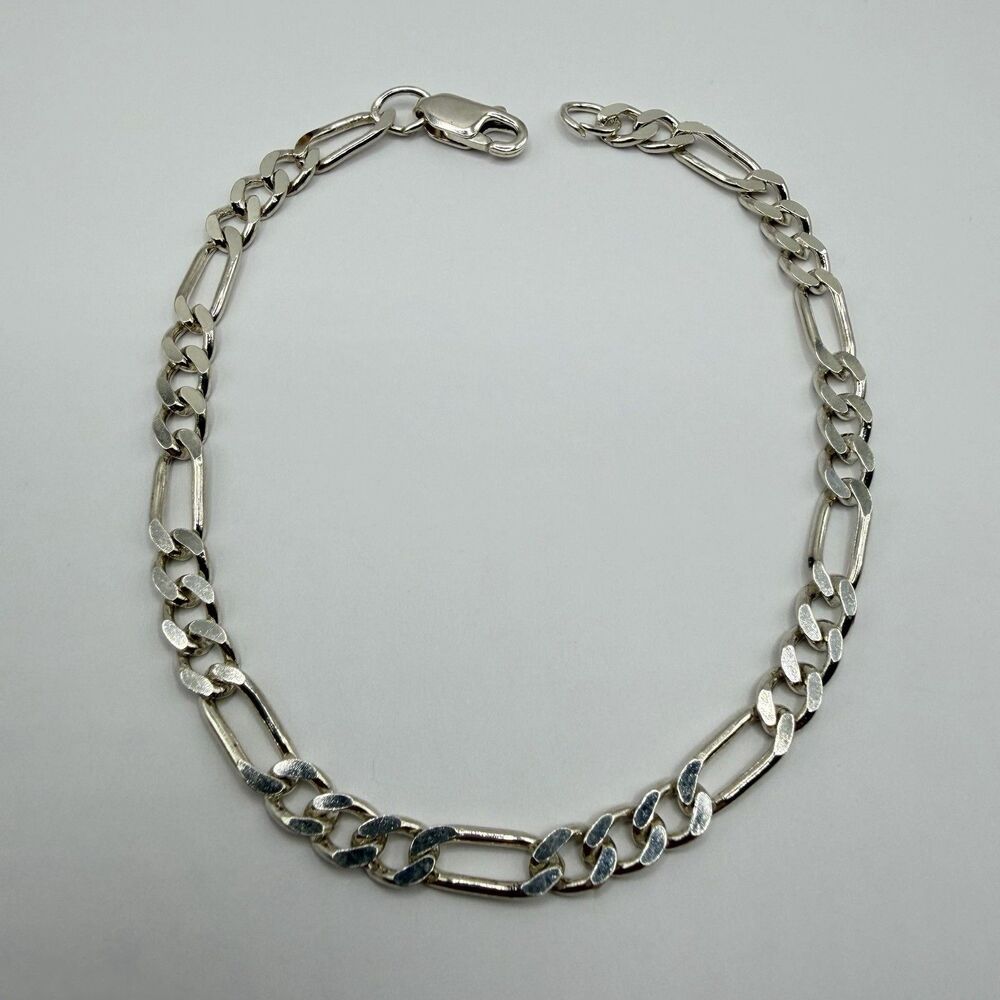 925 Sterling Silver Figaro Link Chain Bracelet 8" 6.5g Lobster Clasp
